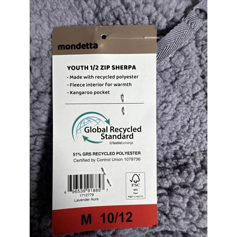 Mondetta Girl's Size M 10/12 Youth 1/2 Zip Sherpa Pullover Hoodie Color Lavendar - Picture 3 of 5